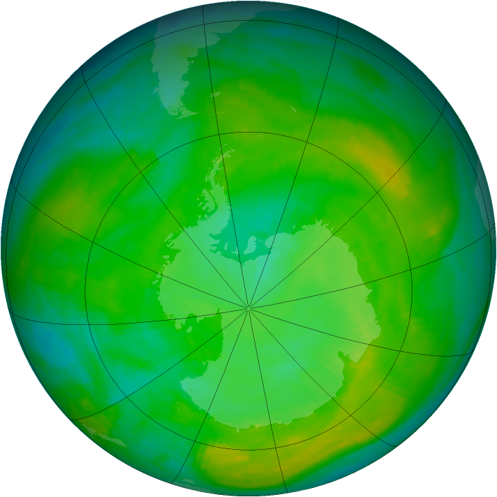 Antarctic ozone map for 20 December 1983